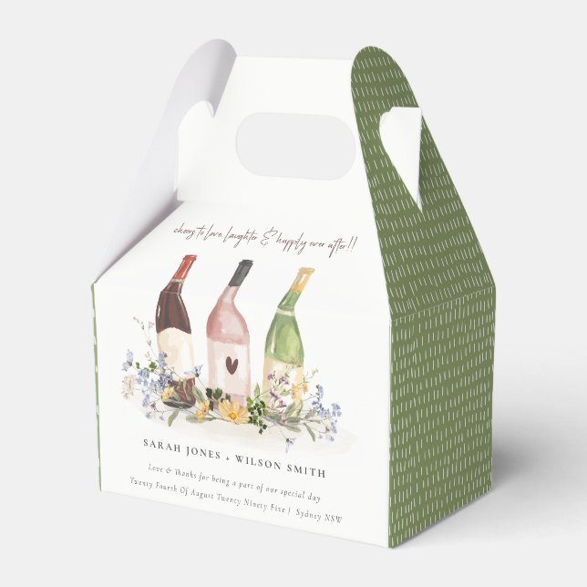 Wildflowers Cheers to Love Wine Bottles Wedding Favor Box (Front Side)