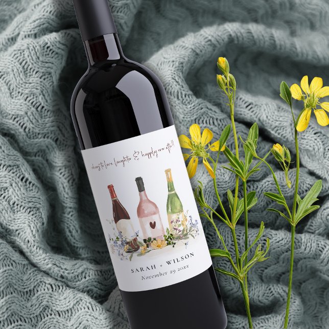 Wildflowers Cheers to Love Wine Bottles Wedding Label (Creator Uploaded)