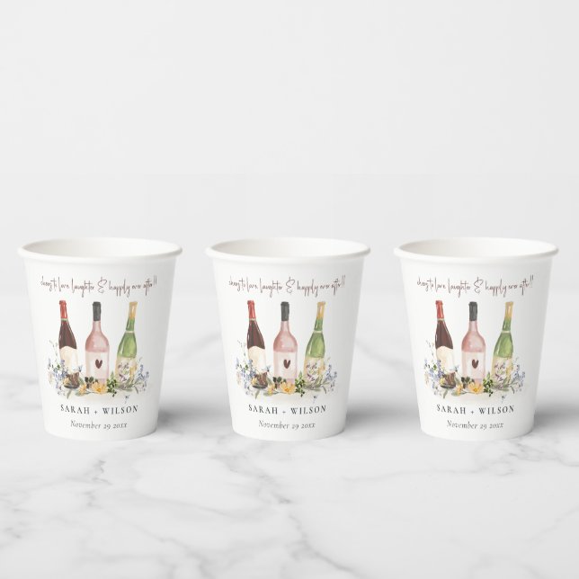 Wildflowers Cheers to Love Wine Bottles Wedding Paper Cups (Multi)