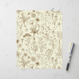 Wildflowers collage/ beige and sepia