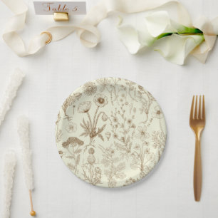 Wildflowers collage/ beige and sepia paper plate