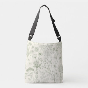 Wildflowers collage/ off white and sage crossbody bag