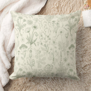 Wildflowers collage/ off white and sage throw pillow