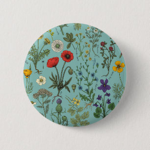 Wildflowers collage on blue 2 inch round button