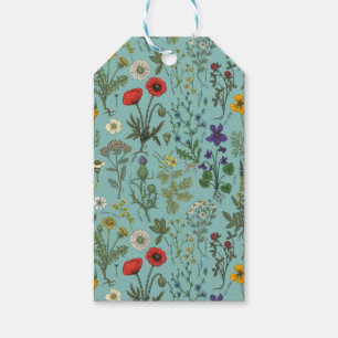 Wildflowers collage on blue gift tags