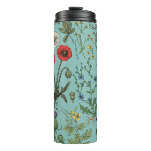 Wildflowers collage on blue thermal tumbler