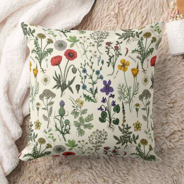 Wildflowers collage throw pillow (Blanket)