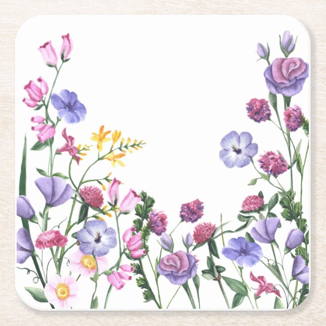 Wildflowers Colourful Cheerful Garden Flowers Square Paper Coaster (Front)