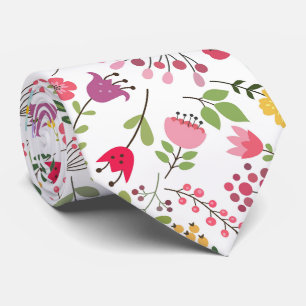 Wildflowers Colourful Floral Design on White Tie