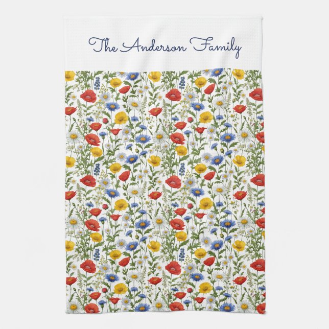 Wildflowers Colourful Pretty Tea Towel (Vertical)