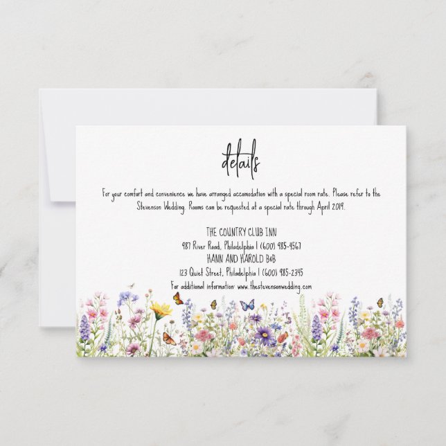 Wildflowers colourful Wedding details Invitation (Front)