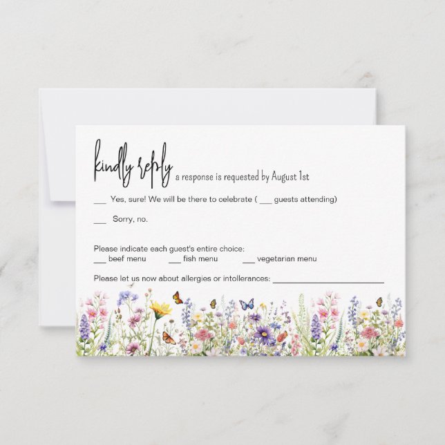 Wildflowers colourful Wedding RSVP Card (Front)