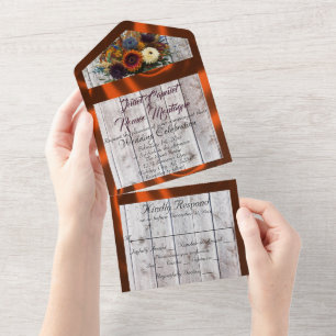 Wildflowers, Copper Ribbon & Lights All In One Invitation