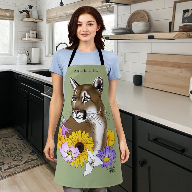 Wildflowers Cougar Mountain Lion Puma  Apron (Creator Uploaded)