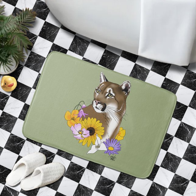 Wildflowers Cougar Mountain Lion Puma  Bath Mat (Creator Uploaded)