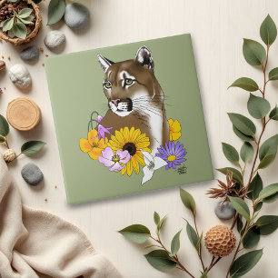 Wildflowers Cougar Mountain Lion Puma  Tile