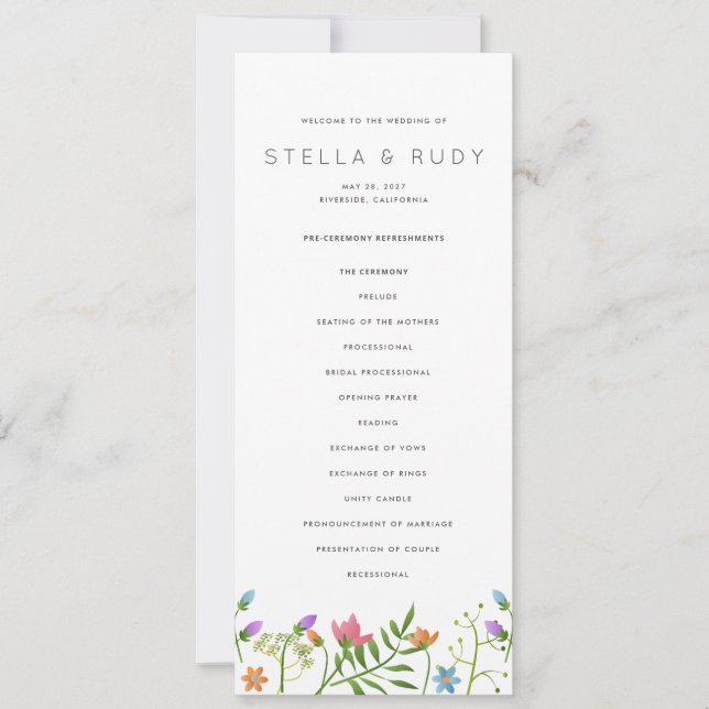 Wildflowers Country Botanical Wedding Program (Front)