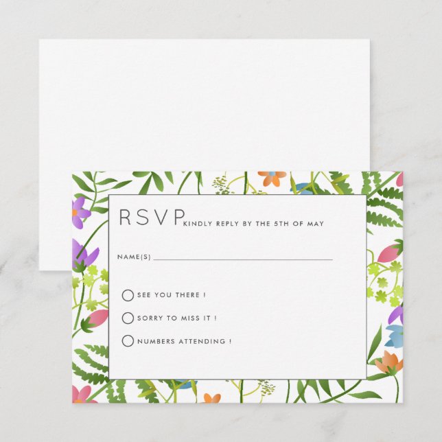 Wildflowers Country Botanical Wedding RSVP Card (Front/Back)