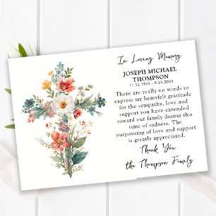 Wildflowers Cross Floral Sympathy Memorial Funeral Thank You Card