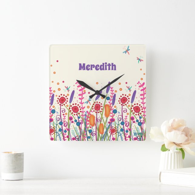 Wildflowers Cute Trendy Personalized Inspirivity  Square Wall Clock (Home)