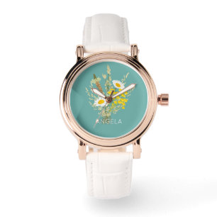 Wildflowers Daisies Floral Bouquet Custom Name Watch