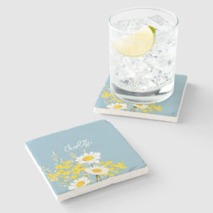 Wildflowers & Daisies Floral Meadow Design Stone Coaster