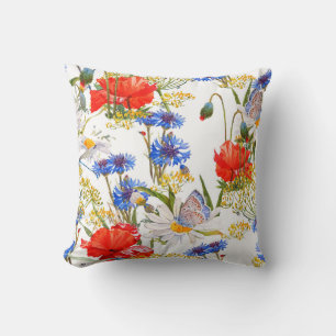 Wildflowers: dark blue watercolor seamless throw pillow