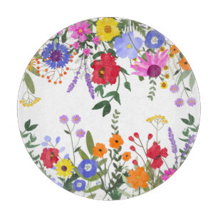 Wildflowers Decorative Glass Cutting Board 12"