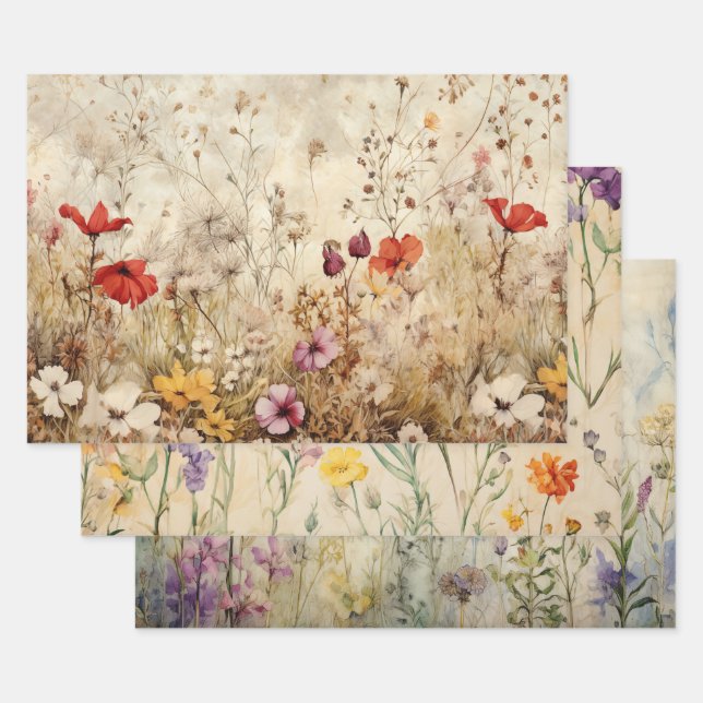 WILDFLOWERS DECOUPAGE DECORATIVE PAPER SET  (Set)