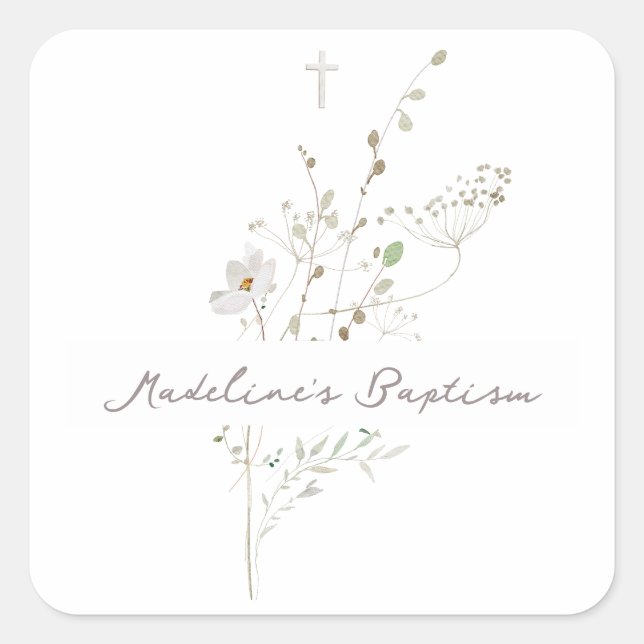 wildflowers delicate bouquet Baptism  Square Sticker (Front)