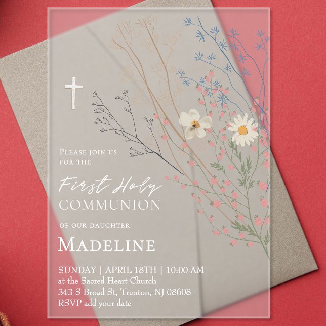  wildflowers design First Holy Communion Acrylic Invitations (Creator Uploaded)