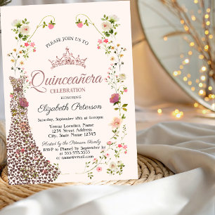 Wildflowers Diamonds Dress Quinceanera Invitation