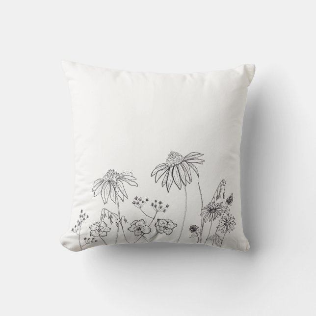 Wildflowers drawing throw pillow (Front)