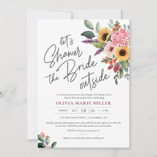 Wildflowers Drive By Bridal Shower Invite (Front)