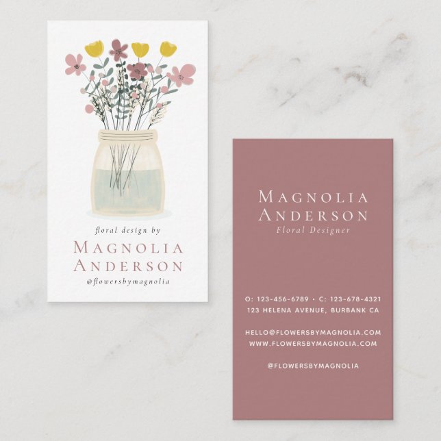 Wildflowers Dusky Pink Florist Business Card (Front/Back)