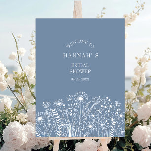 Wildflowers Dusty Blue Boho Bridal Shower Welcome Poster