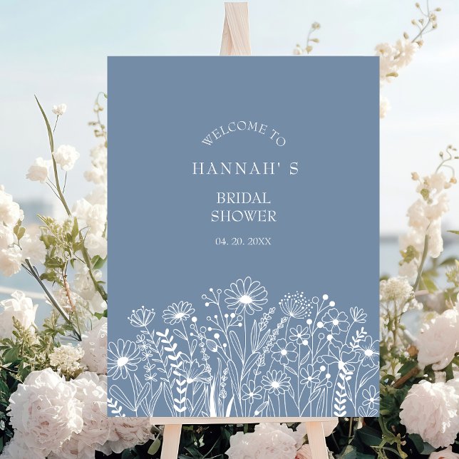 Wildflowers Dusty Blue Boho Bridal Shower Welcome Poster (Creator Uploaded)
