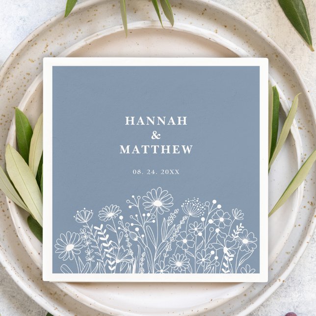 Wildflowers Dusty Blue Boho Wedding Napkin (Creator Uploaded)