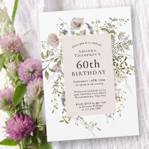 Wildflowers Elegant Botanical 60th Birtday Invitation