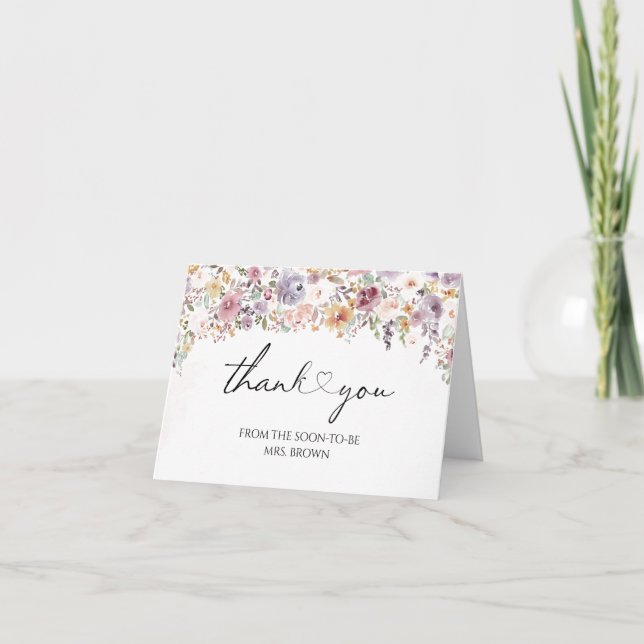 Wildflowers Elegant bridal shower thank you Card (Front)