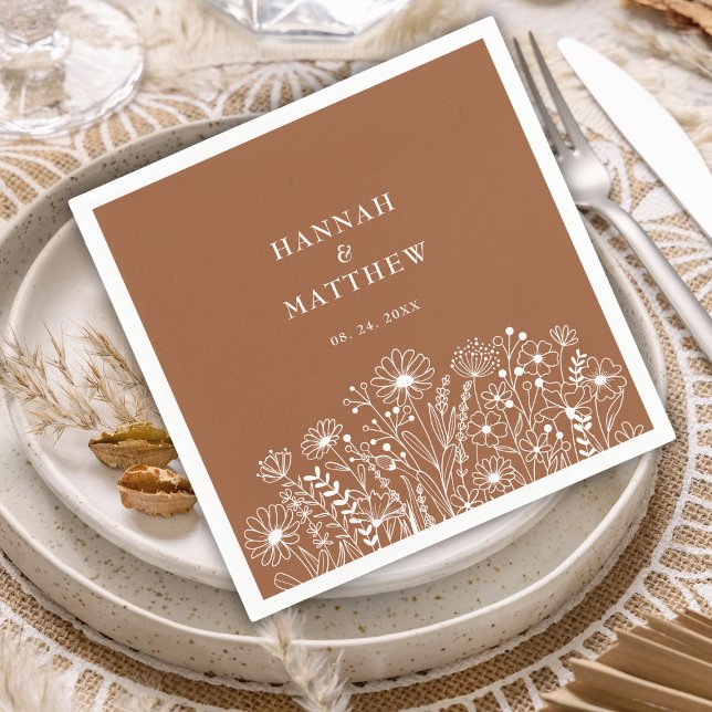 Wildflowers Elegant Burnt Orange Fall Wedding Napkin (Creator Uploaded)