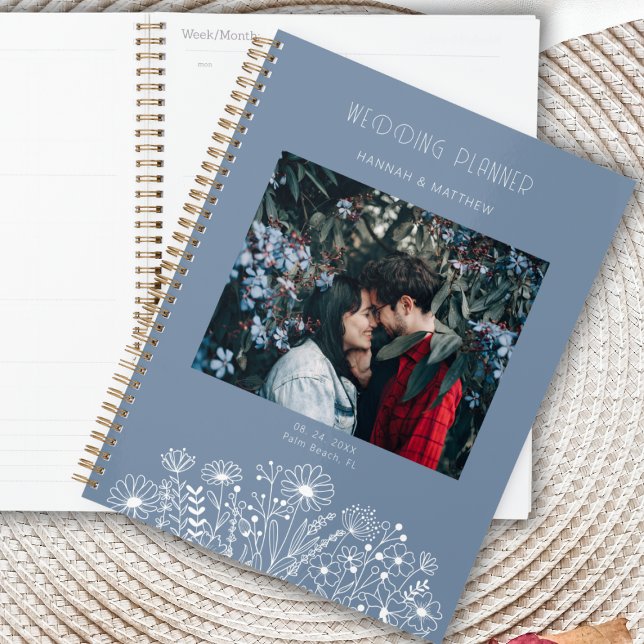 Wildflowers Elegant Dusty Blue Boho Photo Wedding  Planner (Creator Uploaded)