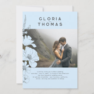 Wildflowers Elegant Dusty Blue Wedding Photo Invitation