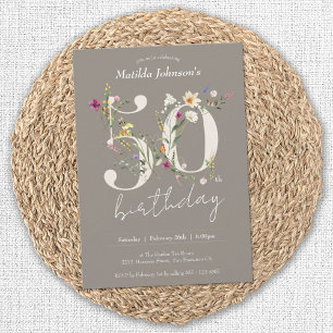 Wildflowers Elegant Floral 50th Birthday Invitation