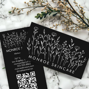 Wildflowers Elegant Line Art Chic Custom QR Code Business Card