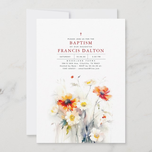 Wildflowers Elegant Minimalist Baptism Invitation (Front)