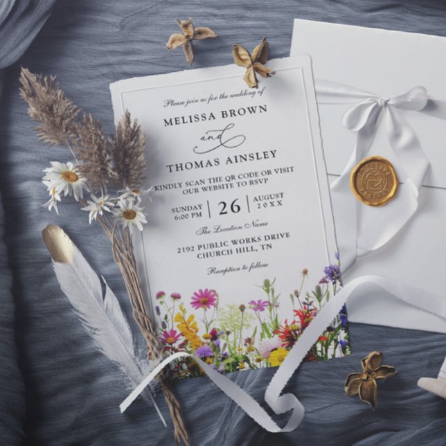 Wildflowers Elegant Modern Budget QR Code Wedding Invitation (Creator Uploaded)