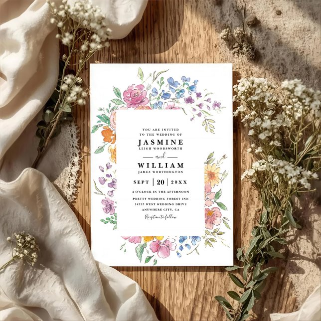 Wildflowers Elegant Modern Garden QR Code Wedding Invitation (Creator Uploaded)