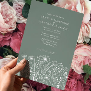 Wildflowers Elegant Modern Sage Green Wedding Invitation
