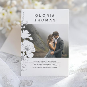 Wildflowers Elegant Modern Wedding Photo Invitation